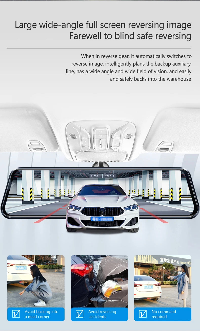 10-inch for Car Touch Screen Video Recorder Rearview mirror Dash Cam Front and Rear Camera Mirror DVR (Rear camera optional)