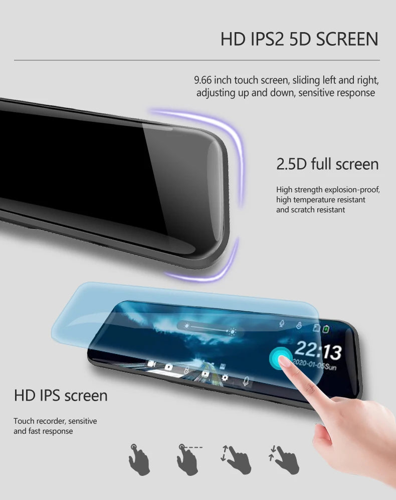 10-inch for Car Touch Screen Video Recorder Rearview mirror Dash Cam Front and Rear Camera Mirror DVR (Rear camera optional)