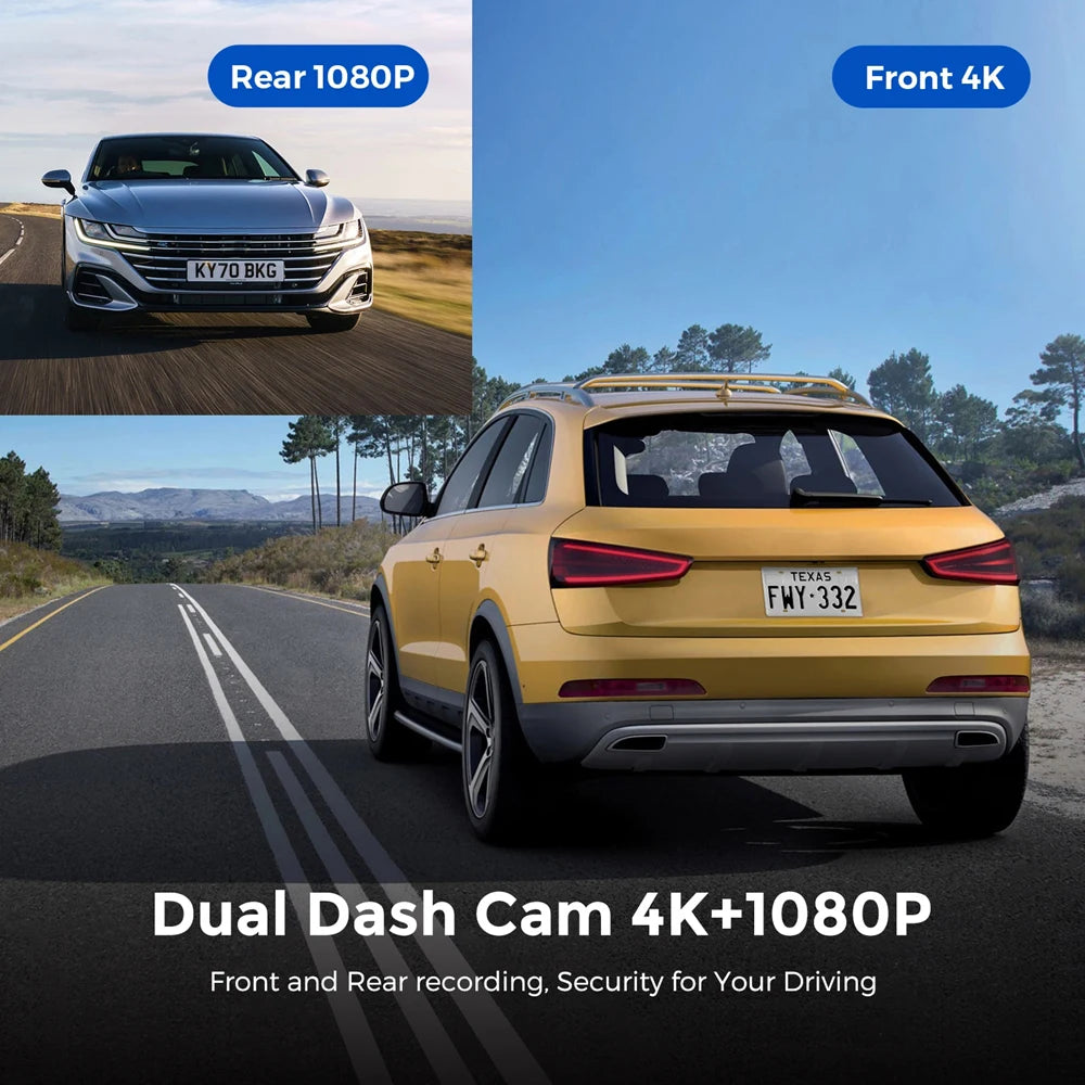 UHD 4K WiFi Dash Cam Dual Lens Driving Recorder Car DVR Optional 1080P Rear Lens Camera GPS 24H Parking Monitoring Black Box