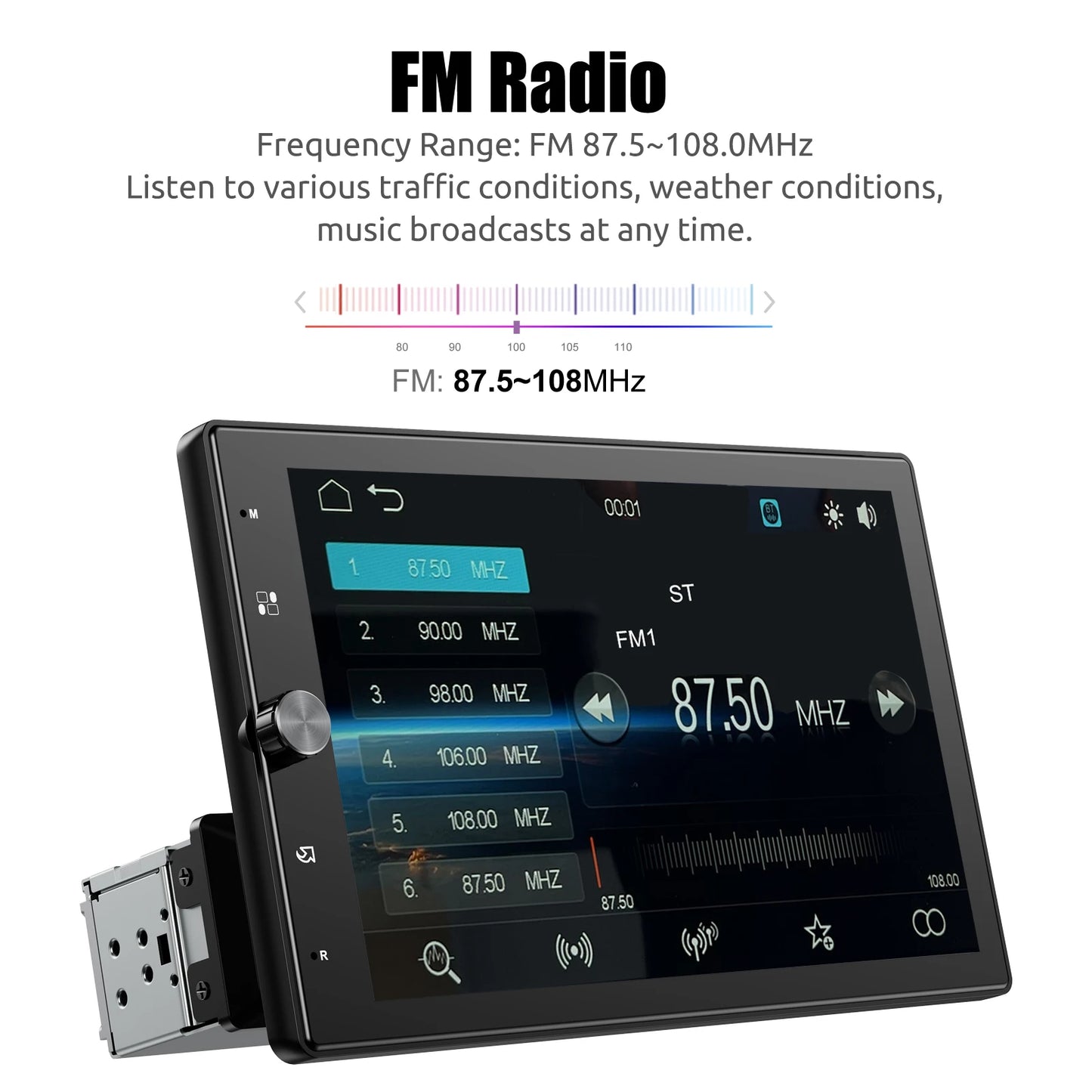 ESSGOO 10.1 Inch Rotatable IPS Touch Screen Single DIN Car Stereo Head Unit Wireless Carplay Android Auto Radio USB AUX TF