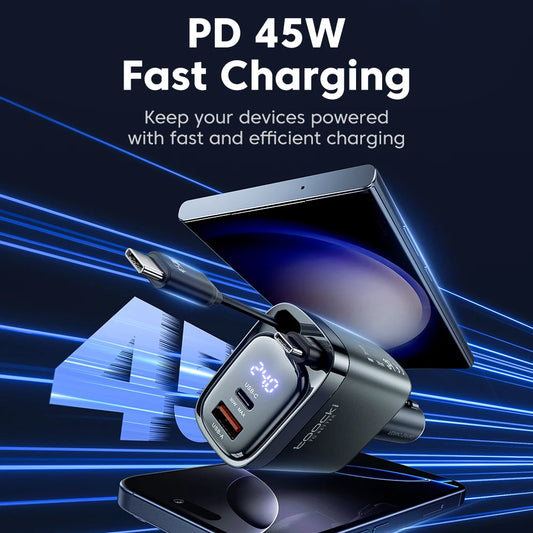 Toocki 4 IN 1 Retractable Car Charger 105W Mobile Phone Charger Type C Cable For iPhone 16 15 Fast Charge Cord Cigarette Adapter