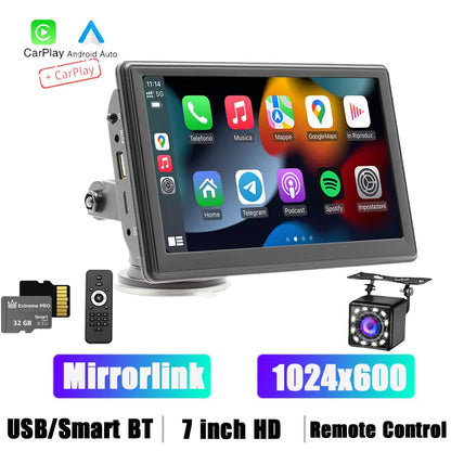 BQCC 7" HD Universal Car MP5 Portable Car Player Wireless Carplay Android Auto Mirrorlink BT USB SD FM transmission car stereo