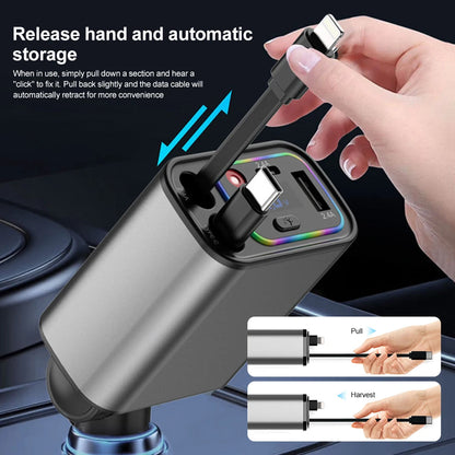 4IN1 Retractable Car Charger with Starlight Type-C Car Charger Adapter Car Phone Charger with Star Light For IOS Android Phones