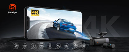 REDTIGER Dash Cam 4K Front and Rear WiFi GPS Car Camera for Parking Mode Car Dvr for Night Vision Car Recorder By App Control