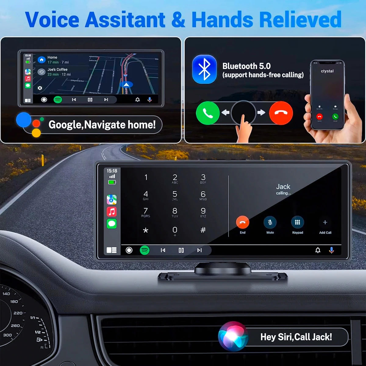 Pionray 11 inches android auto Universal Portable Carplay for Car Screen Car Radio WIFI Video Wireless Carplay Screen for Apple