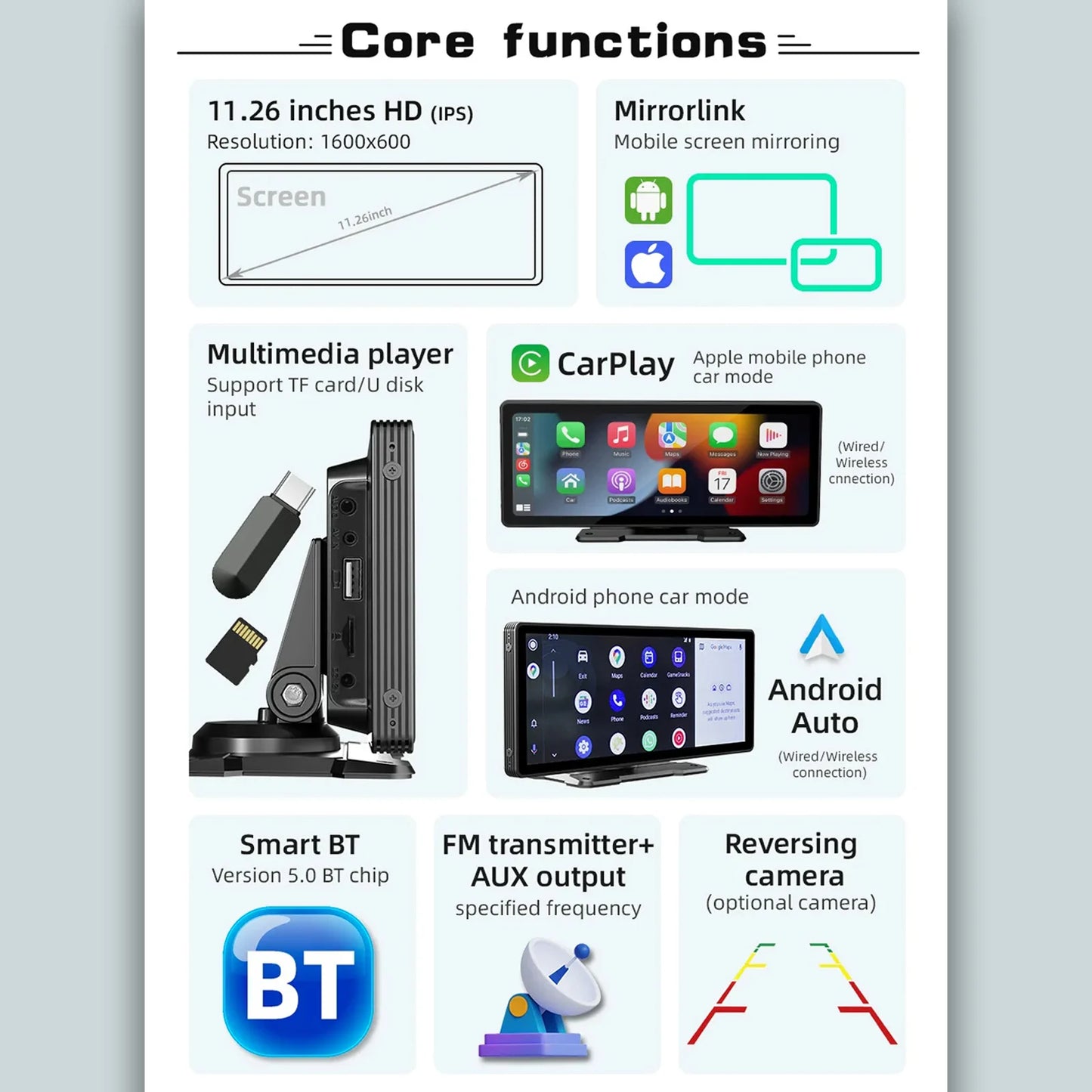 Pionray 11 inches android auto Universal Portable Carplay for Car Screen Car Radio WIFI Video Wireless Carplay Screen for Apple
