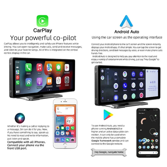 10.26 Inch Portable Wireless Carplay Screen HD Rear Reversing Camera Car Radio DVR MP5 Multimedia Video Player Android Auto