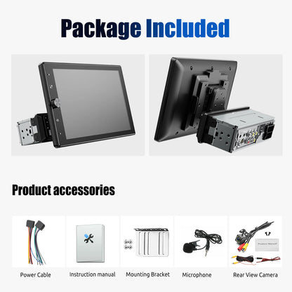 ESSGOO 10.1 Inch Rotatable IPS Touch Screen Single DIN Car Stereo Head Unit Wireless Carplay Android Auto Radio USB AUX TF