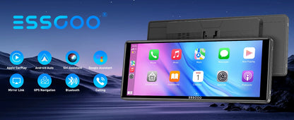 ESSGOO 10.26" portable universal car stereo Radio HD Tour screen GPS Navi WIFI Apple carplay Android auto BT MIrror link AUX FM