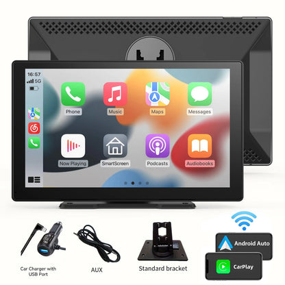 9 Inches Portable Wireless CarPlay with 4K Dash Cam with 64G TF Card, Wireless Android Auto Car Play Screen for Car