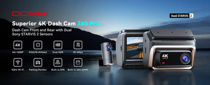 2025 New DDPAI 4K Dash Cam Z60 Pro Support Front and Rear Car Camera SONY STARVIS2 678 Sensor 5GHz Wi-Fi GPS ADAS Car DVR