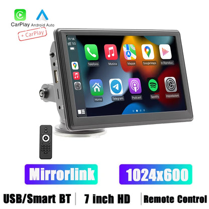 BQCC 7" HD Universal Car MP5 Portable Car Player Wireless Carplay Android Auto Mirrorlink BT USB SD FM transmission car stereo
