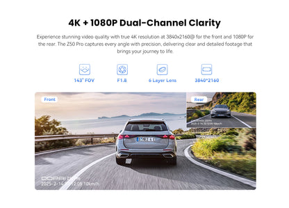 2025 New DDPAI Dash Cam Z50 Pro 4K Car Camera Night Vision 5GHz Wi-Fi GPS ADAS 24H Parking Monitor Support Front and Rear Cam