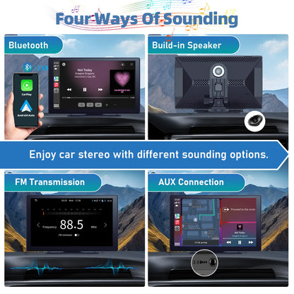 9 Inches Portable Wireless CarPlay with 4K Dash Cam with 64G TF Card, Wireless Android Auto Car Play Screen for Car