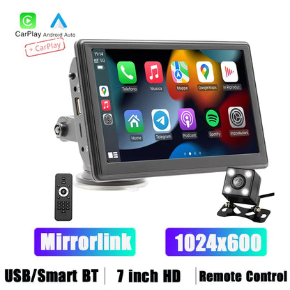 BQCC 7" HD Universal Car MP5 Portable Car Player Wireless Carplay Android Auto Mirrorlink BT USB SD FM transmission car stereo