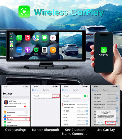 10.26 Inch Portable Wireless Carplay Screen HD Rear Reversing Camera Car Radio DVR MP5 Multimedia Video Player Android Auto