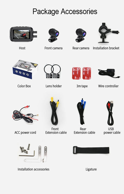 Dual 1080P Motorcycle DVR Full Body Waterproof Moto Camera WiFi GPS Dash Cam Front Rear Driving Video Recorder Black Box