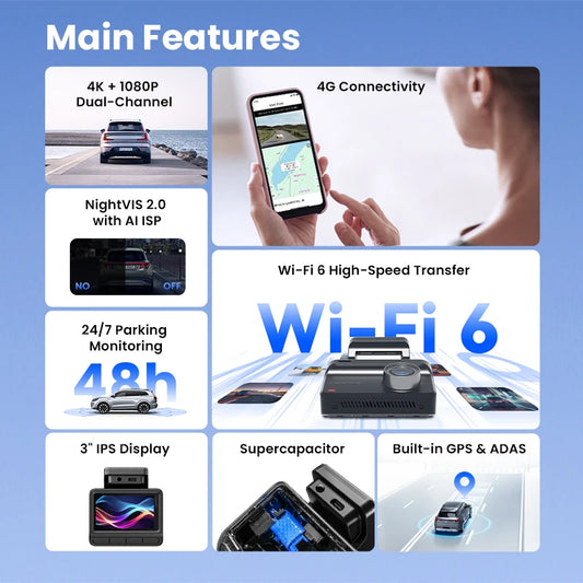 2025 New DDPAI Dash Cam Z50 Pro 4K Car Camera Night Vision 5GHz Wi-Fi GPS ADAS 24H Parking Monitor Support Front and Rear Cam