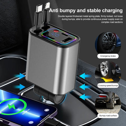 4IN1 Retractable Car Charger with Starlight Type-C Car Charger Adapter Car Phone Charger with Star Light For IOS Android Phones