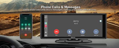 ESSGOO 10.26" portable universal car stereo Radio HD Tour screen GPS Navi WIFI Apple carplay Android auto BT MIrror link AUX FM