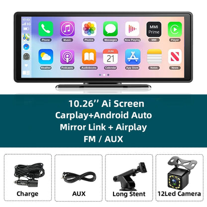 10.26 Inch Portable Wireless Carplay Screen HD Rear Reversing Camera Car Radio DVR MP5 Multimedia Video Player Android Auto