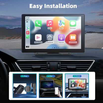 9 Inches Portable Wireless CarPlay with 4K Dash Cam with 64G TF Card, Wireless Android Auto Car Play Screen for Car