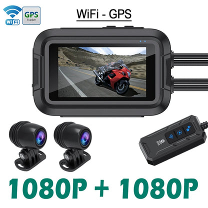 Dual 1080P Motorcycle DVR Full Body Waterproof Moto Camera WiFi GPS Dash Cam Front Rear Driving Video Recorder Black Box
