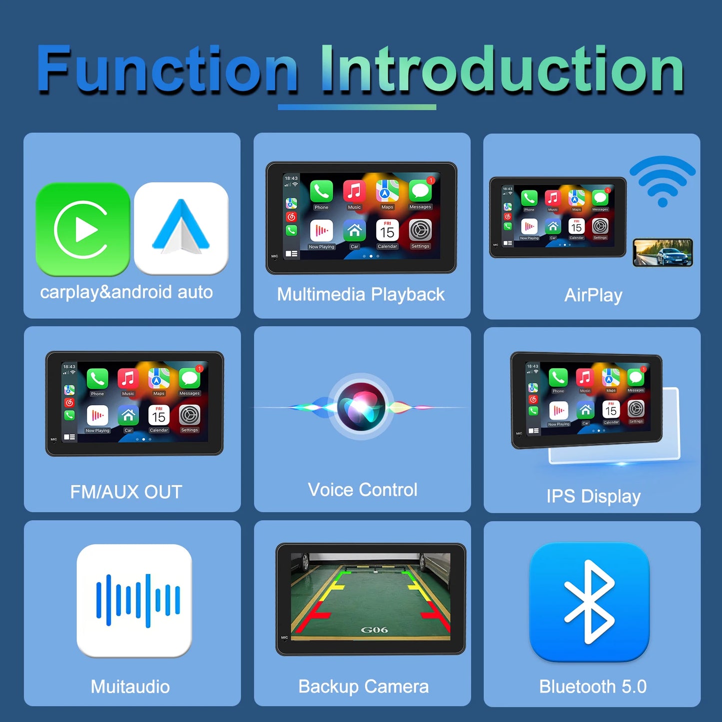 Portable Touch Screen 7inch IPS CarPlay Android Auto Car Radio Multimedia Video Player GPS Navigation  Wifi  Rear View Camera