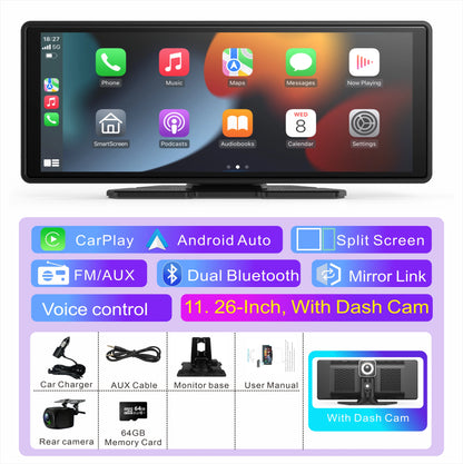 Pionray 11 inches android auto Universal Portable Carplay for Car Screen Car Radio WIFI Video Wireless Carplay Screen for Apple