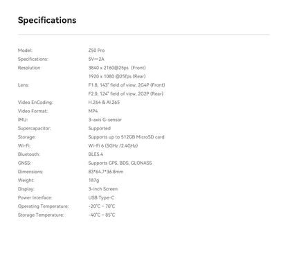 2025 New DDPAI Dash Cam Z50 Pro 4K Car Camera Night Vision 5GHz Wi-Fi GPS ADAS 24H Parking Monitor Support Front and Rear Cam