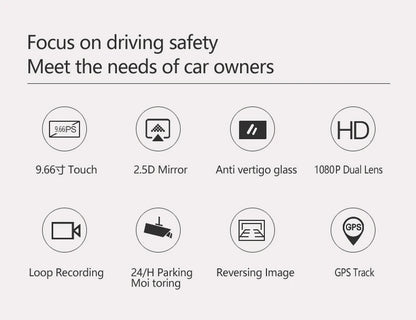 10-inch for Car Touch Screen Video Recorder Rearview mirror Dash Cam Front and Rear Camera Mirror DVR （Rear camera optional）