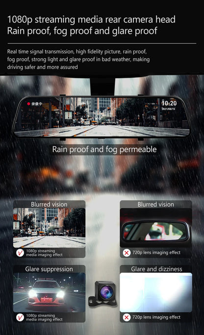 10-inch for Car Touch Screen Video Recorder Rearview mirror Dash Cam Front and Rear Camera Mirror DVR （Rear camera optional）