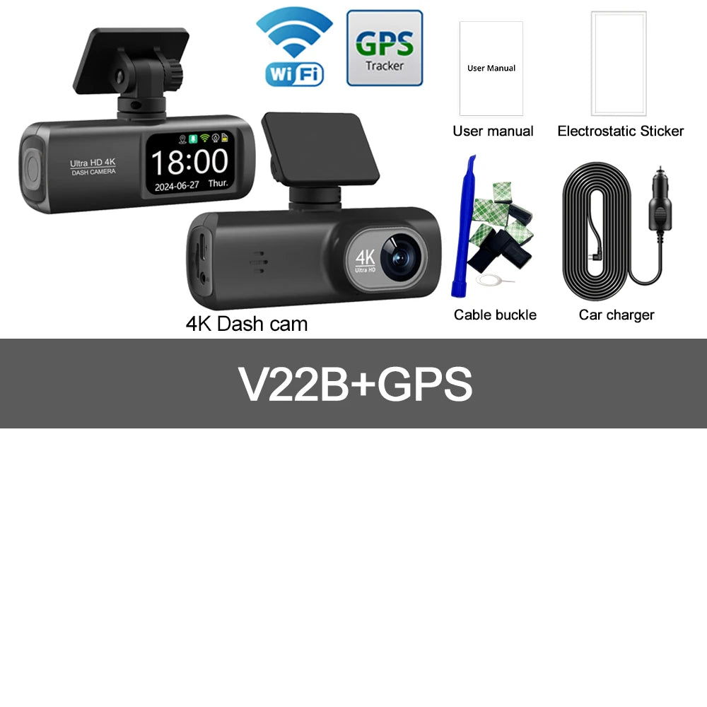 UHD 4K WiFi Dash Cam Dual Lens Driving Recorder Car DVR Optional 1080P Rear Lens Camera GPS 24H Parking Monitoring Black Box