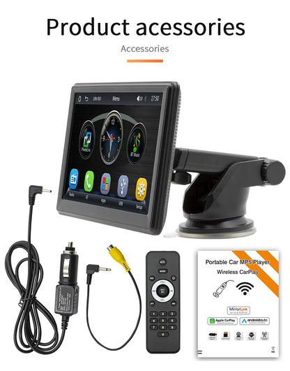 BQCC 7" HD Universal Car MP5 Portable Car Player Wireless Carplay Android Auto Mirrorlink BT USB SD FM transmission car stereo