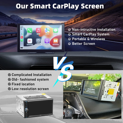9 Inches Portable Wireless CarPlay with 4K Dash Cam with 64G TF Card, Wireless Android Auto Car Play Screen for Car