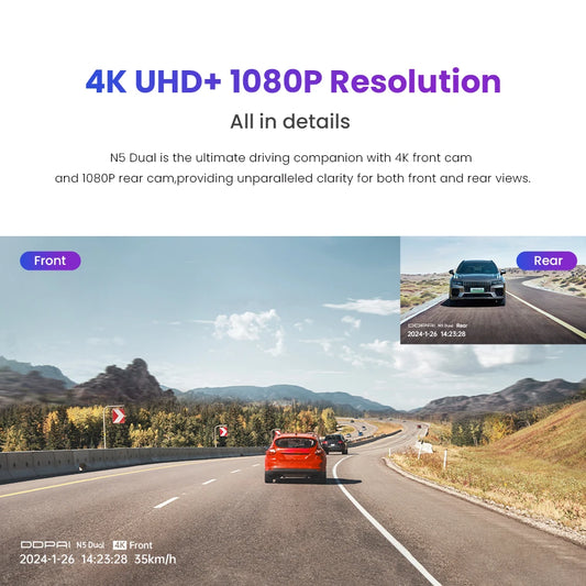DDPAI Dash Cam N5 Dual Front and Rear 4K Ultra HD Resolution Dash Camera NightVIS ADAS GPS Auto record